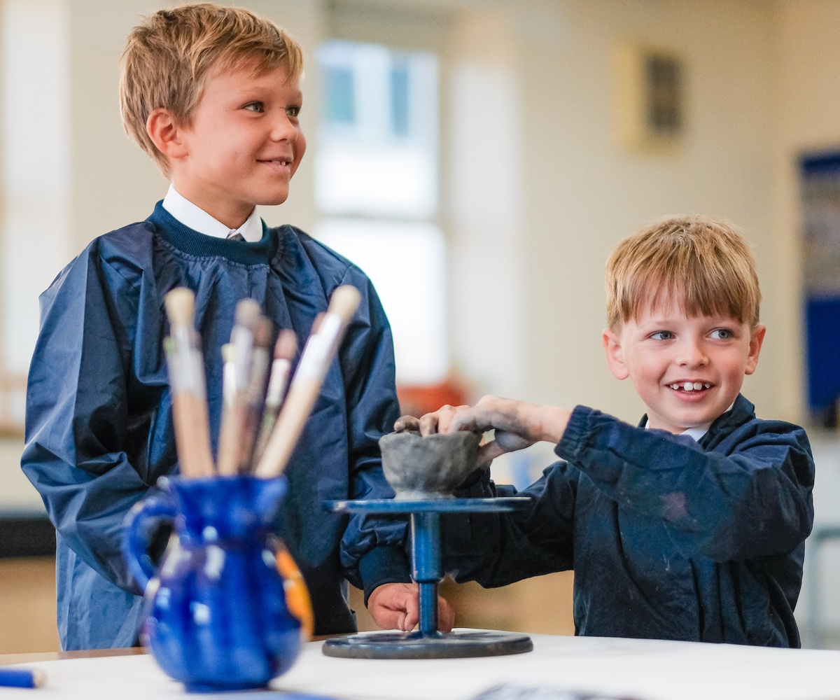 Two pupils take part in an art lesson at Westonbirt Prep School