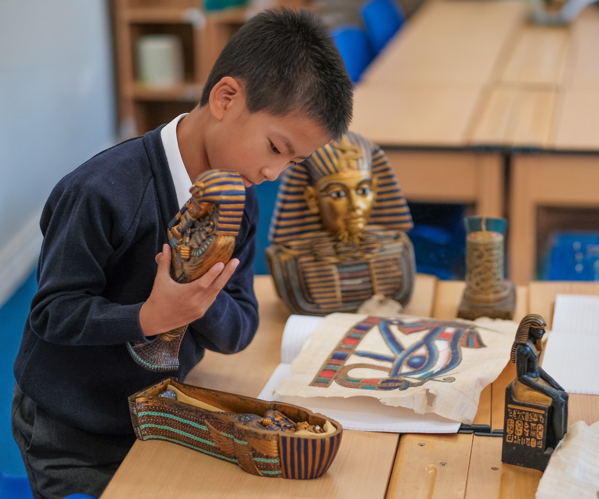A pupil takes part in a history lesson at Westonbirt Prep School