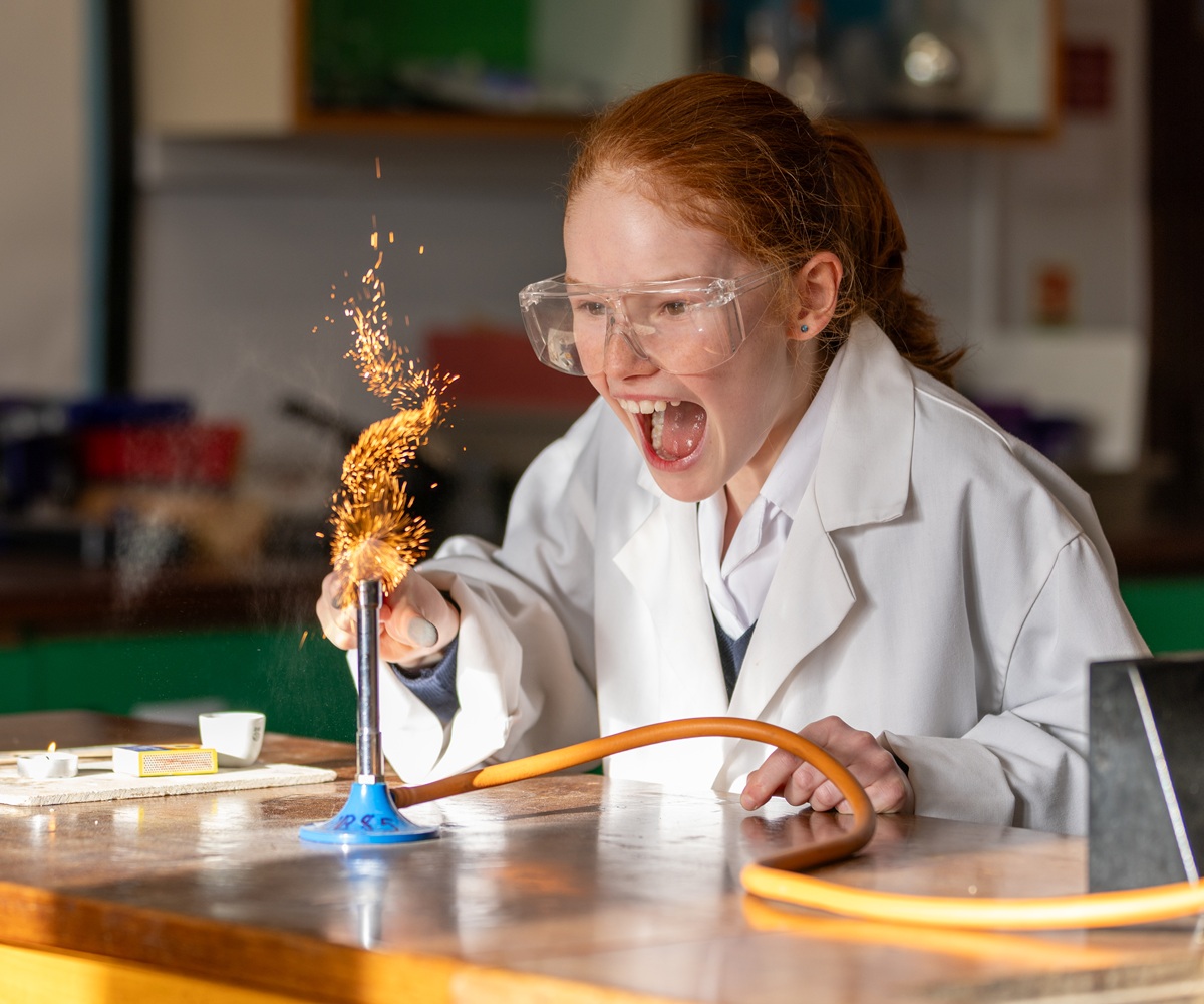 A pupil takes part in a science lesson at Westonbirt Prep School