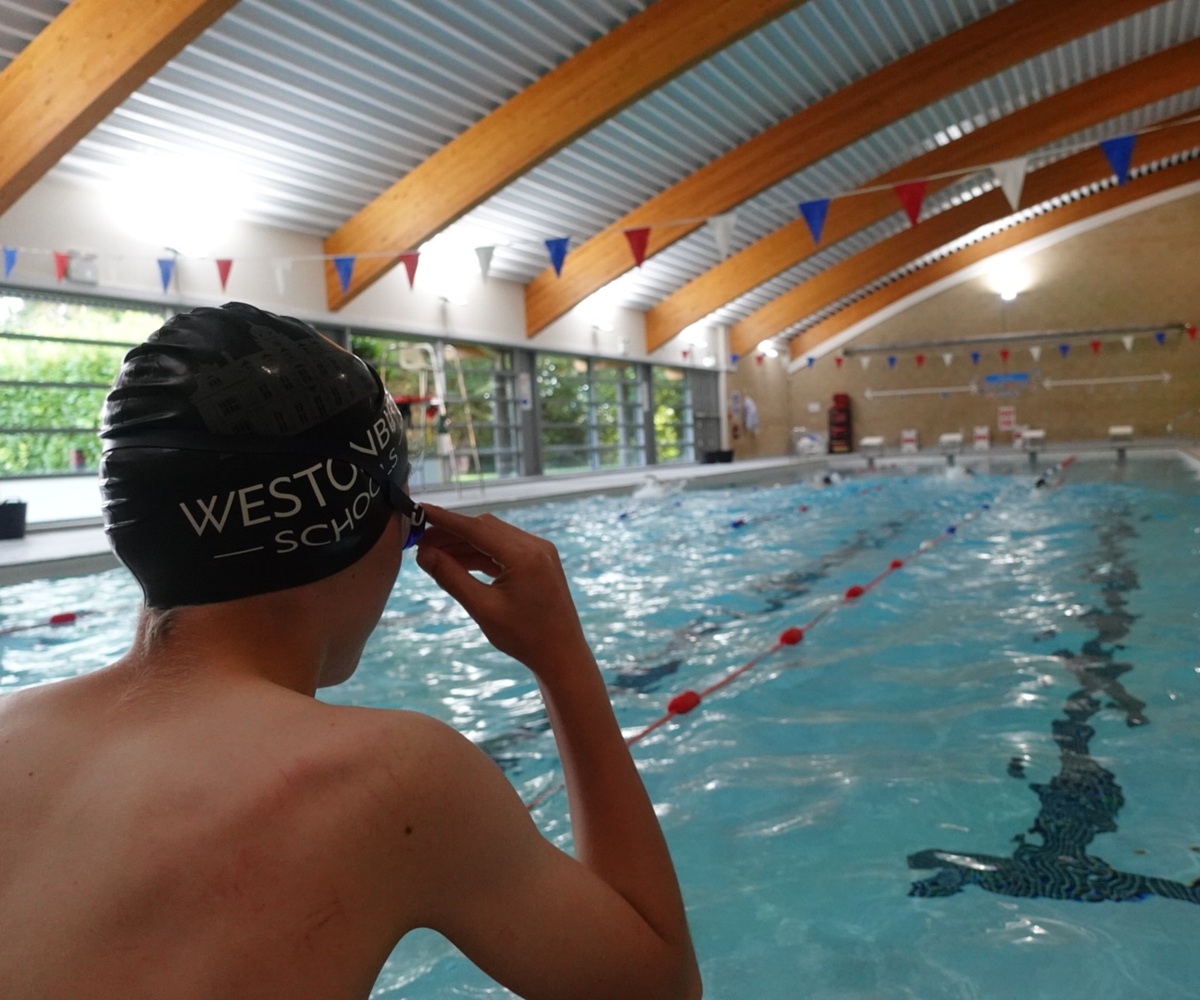 A pupil takes part in a swimming lesson at Westonbirt Prep School