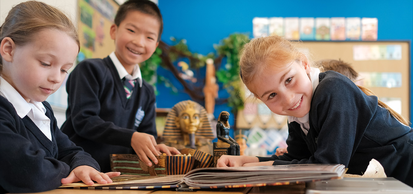 A group of pupils take part in a history lesson at Westonbirt Prep School
