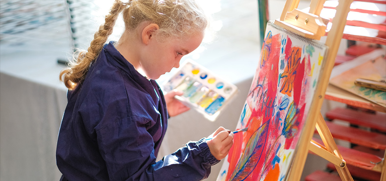 A pupil takes part in an art lesson at Westonbirt Prep School